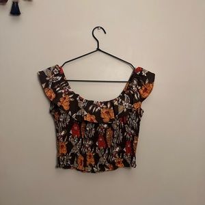 Angie Floral Brown Cropped Blouse Top